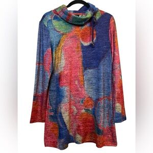 Colorful Abstract Print Cowl Neck Tunic - Multi